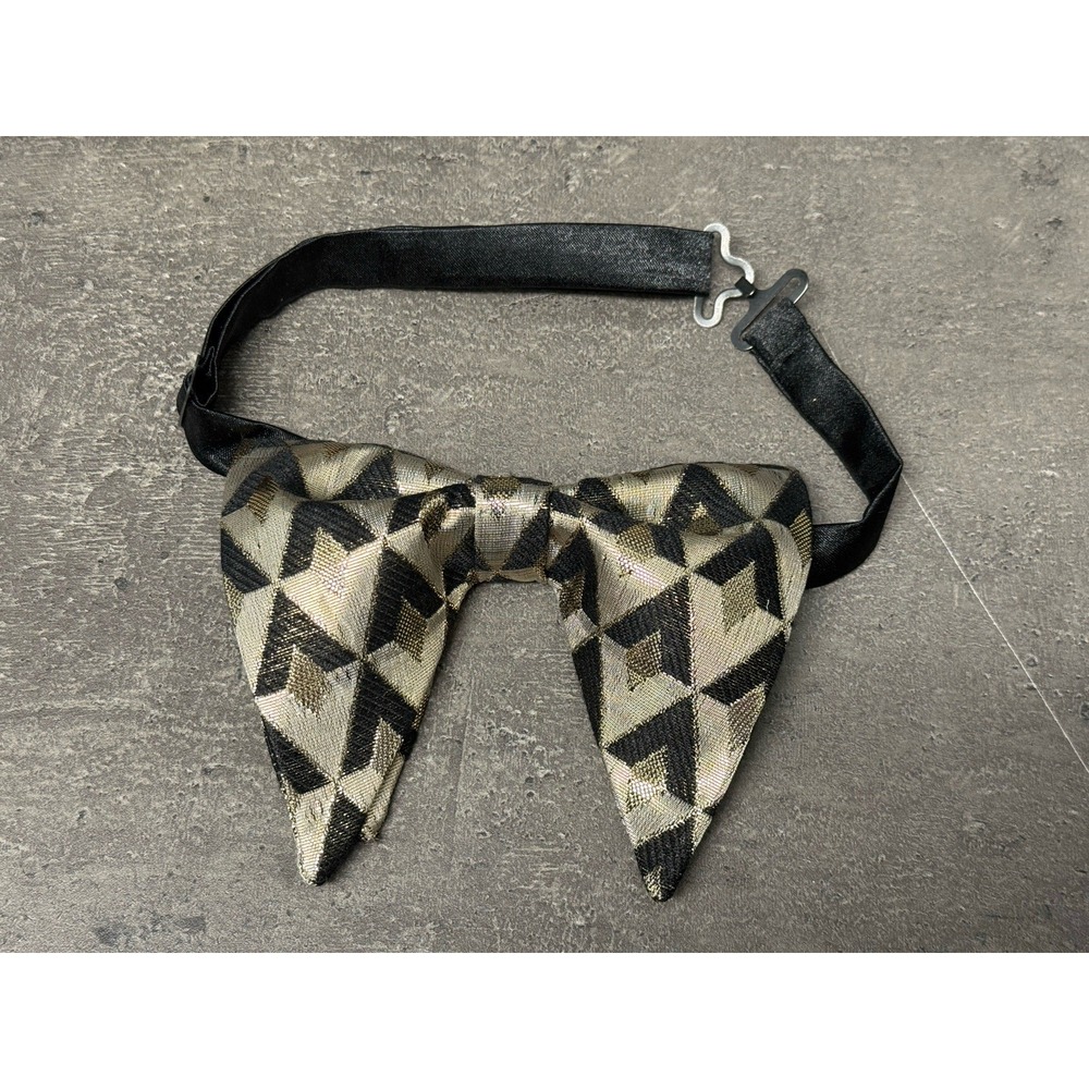 Vintage Gold Black Geometric Diamond Point Pre-Tied Bow Tie Metallic Formal